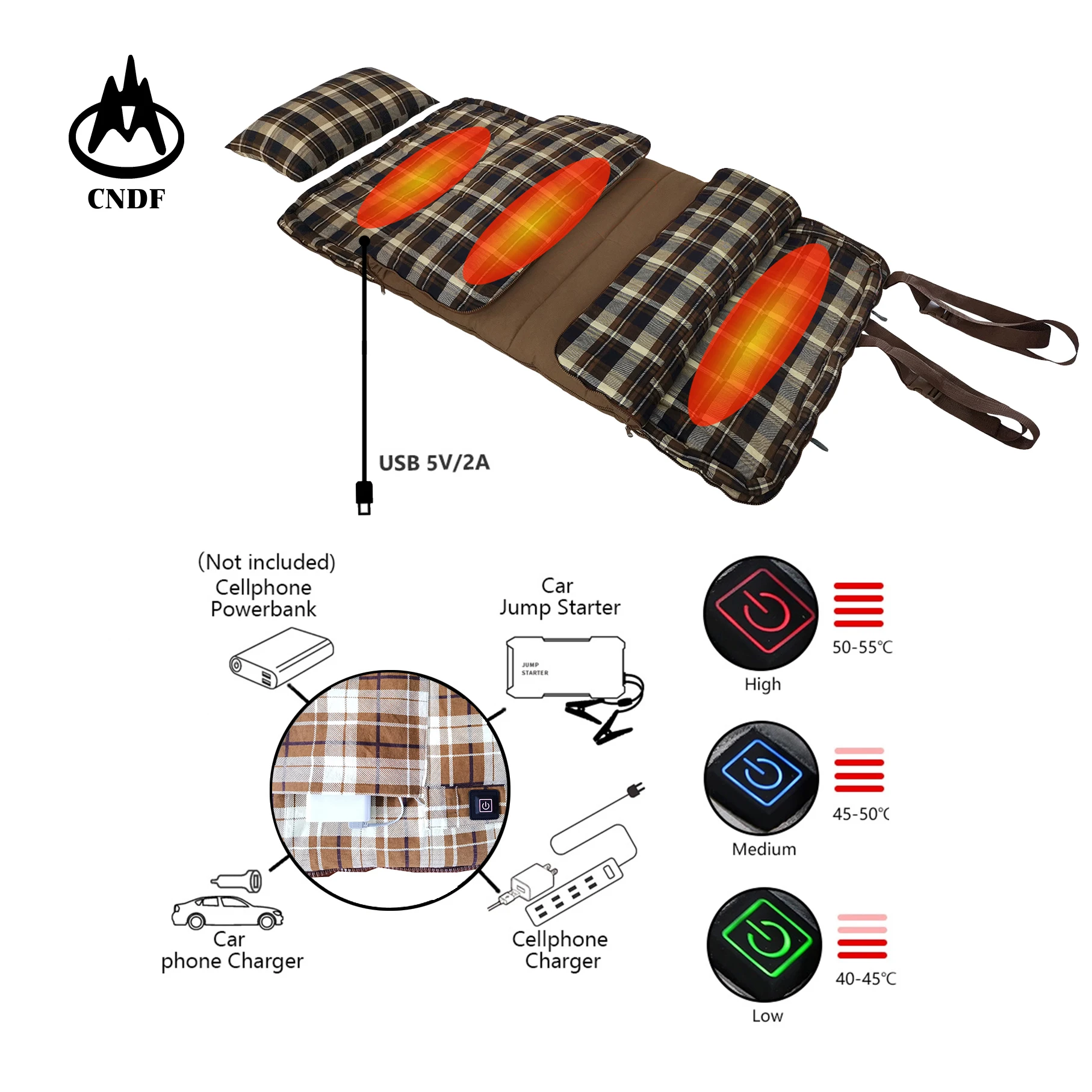 USB Power Support, Graphene Thermal Sleeping bag, Self-warming Heated, Cold Weather,Middle East big size,Cotton Canvas,Flannel