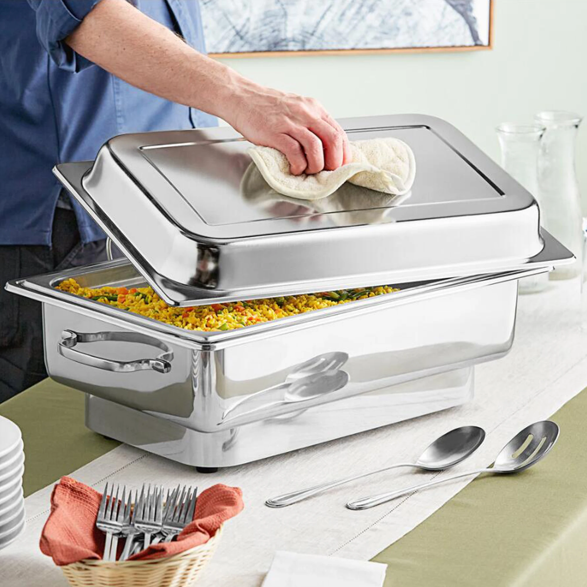 Wholesale Indian Chaffing Dish Rectangle Electric Buffet Food Warmer Stainless Steel Chafing Dishes for Catering