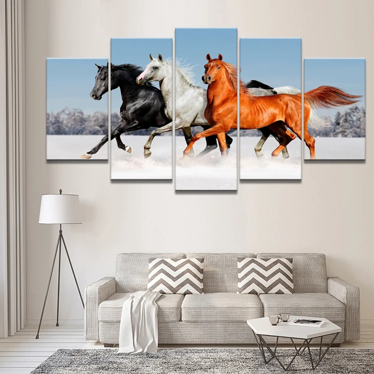 Modern Canvas Painting Art Picture Of The Wall 5 Pieces Animal Horse Pentium Home Decor Room Modular HD Printed Picture Frame
