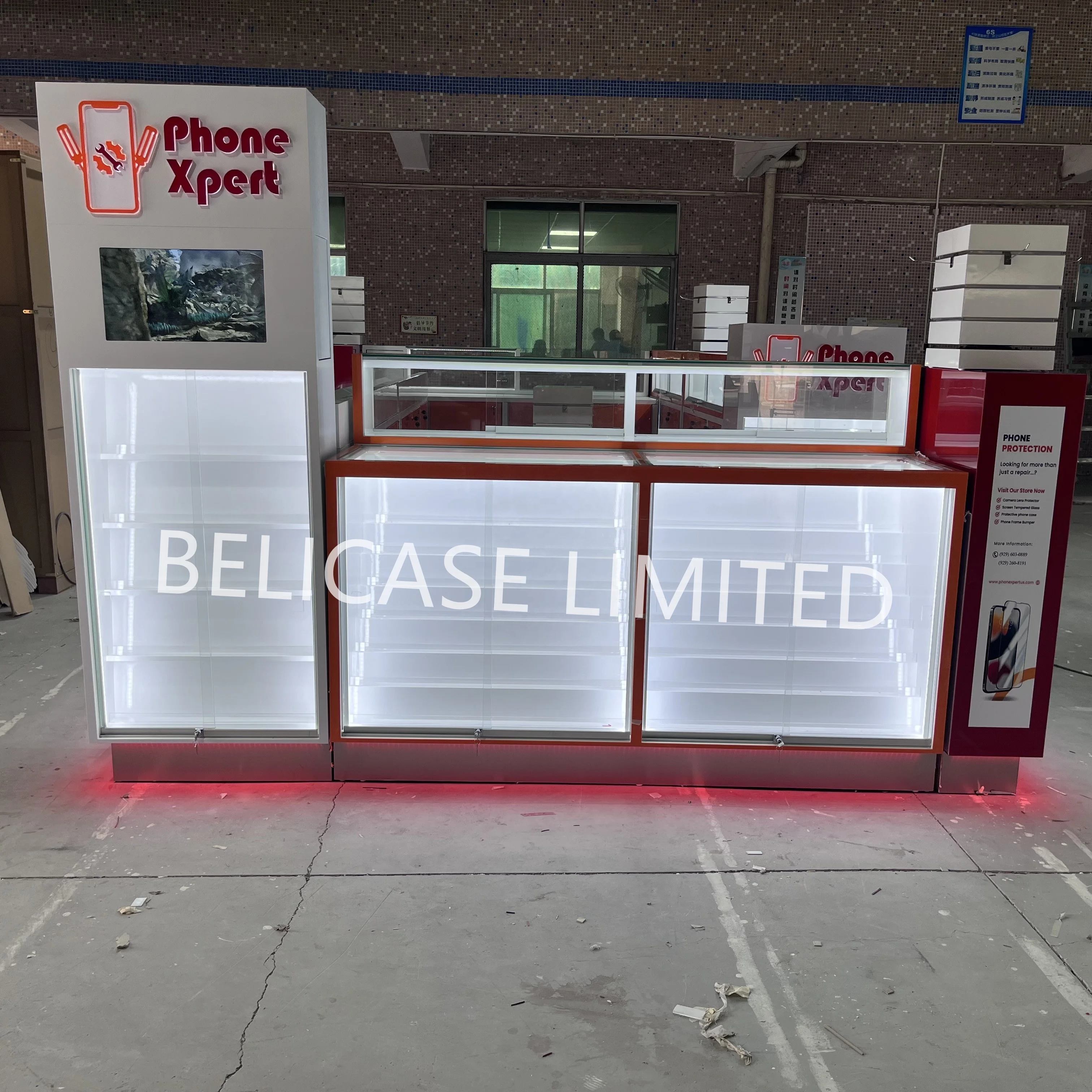 Customized Cell Phone Case and Accessories Repair  Kiosk Shop Display Showcase Cabinet with LED Light Mobile Phone Kiosk