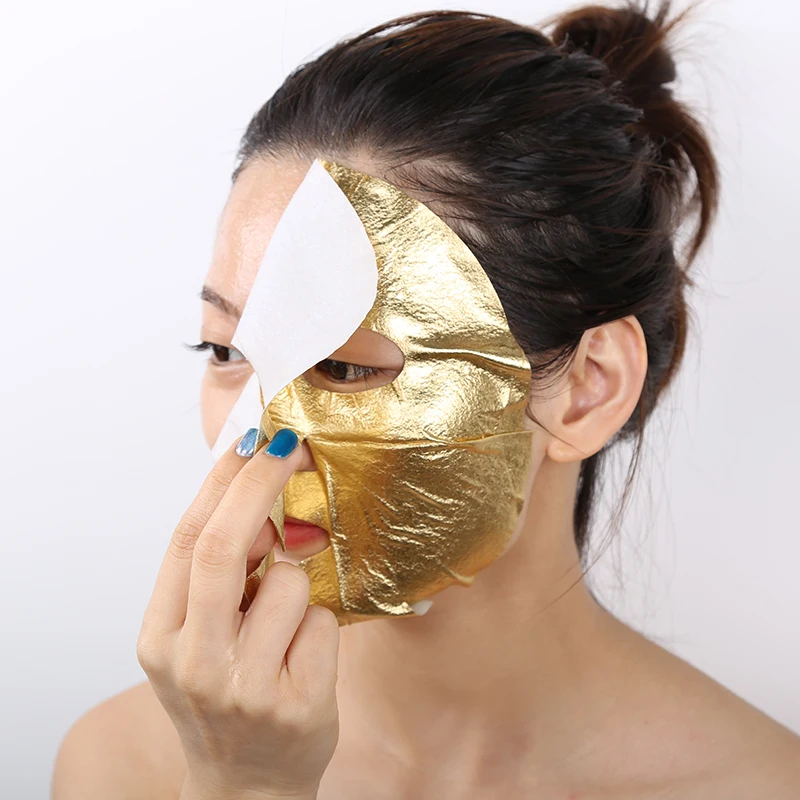 Chinese 24 K Golden Whitening Anti-Wrinkle Printed Images Moisturizing Nail Gold Foil Sheet Organic Facial Mask