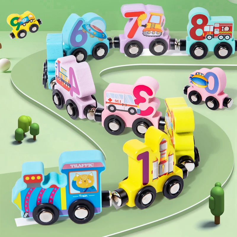 CPC CE Children Digital Train Tape Hook Wooden Number Car Kids Educational Traffic Digital Train Toy