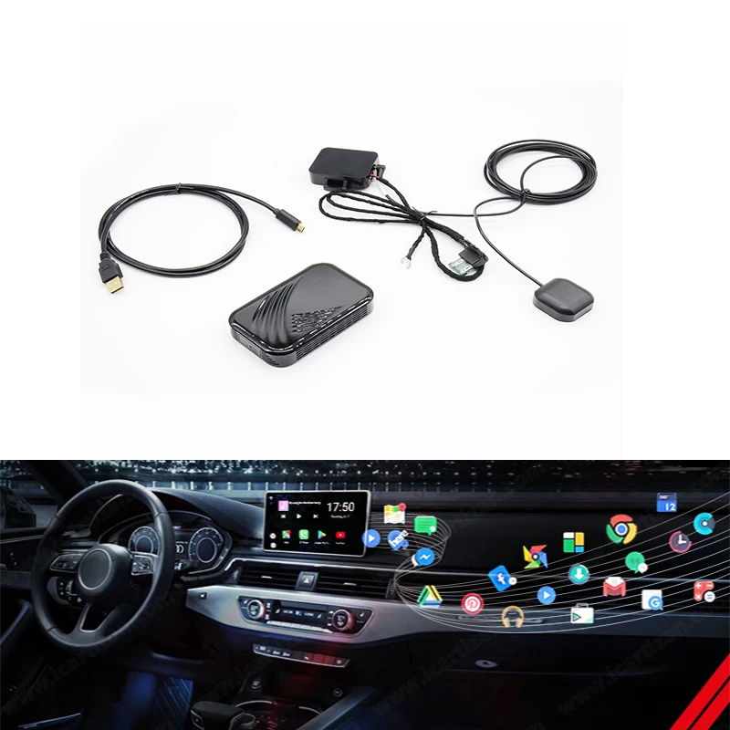 
Mini Car Entertainment System Android 4+32GB Type-C and USB Box With LED Light For Porsche Cayenn With Factory Wired Carplay 