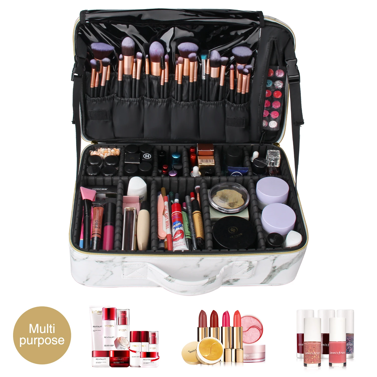 Relavel Makeup Train Case Cosmetic Beauty Case Portable Travel Makeup Box with Compartments