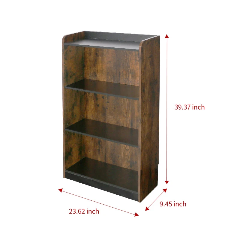 3-Tier Bookcase Storage Shelves Multipurpose Shelf Display Rack with Tube Simple Design Wooden Modern Book Shelf