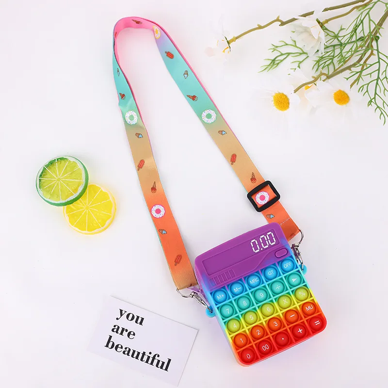 Crossbody Push Bubble Calculator Silicone Sling Bag Crossbody Women Hand Bag Rainbow Belt Fidget Pop Itting Bag for Women