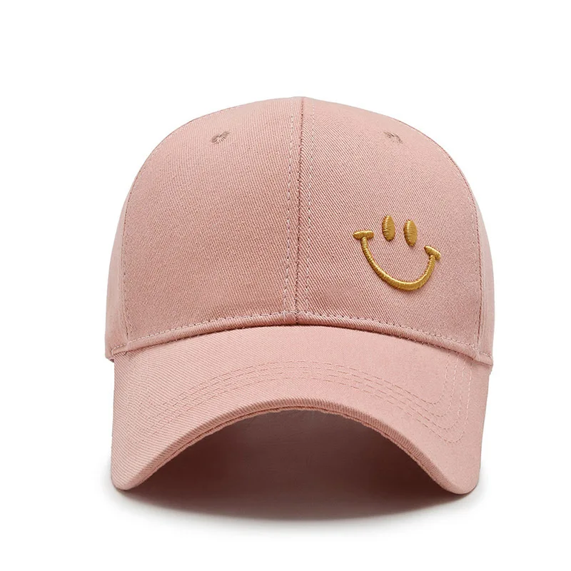 high quality fashion men women 100% cotton multicolor adjustable smiley face embroidery logo custom baseball caps
