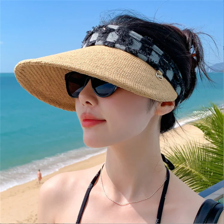 Female empty top big eaves hat travel sun protection hair hoop cap
