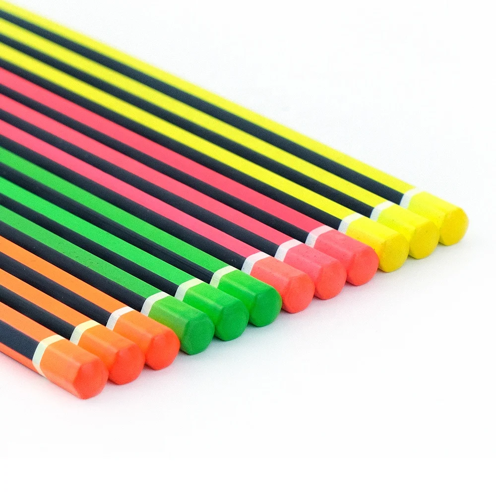 
2019 China Factory High Quality Neon Color Red Basswood HB Standard Wooden Pencil with Strips Pencil with Dipped End 
