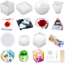 Resin Silicone Kit 20Pcs Epoxy Resin Molds Concrete Candle Jar DIY Round Square Cylinder Resin Mold Flower Pot Molds