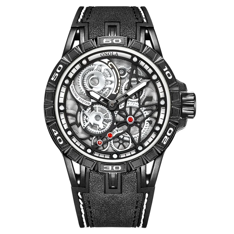 Onola 3807 Mens Skeleton Watch Quartz Analog Watches 2020 New Arrival Male Visibla 3ATM Waterproof Sport Watches Dropshipping