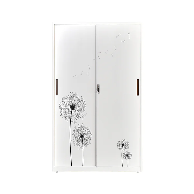 Best Price Sliding Door Metal Wardrobe Fireproof Locker with Mirror Iron Storage Wardrobe Cabinet Bedroom Furniture