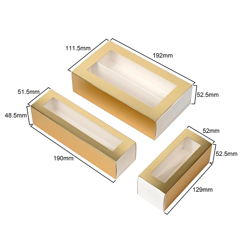 Macaron Chocolate Rigid Paper Drawer Box Recyclable Gold Foil Embossing Matt Glossy Lamination Printing Handling Food Industrial
