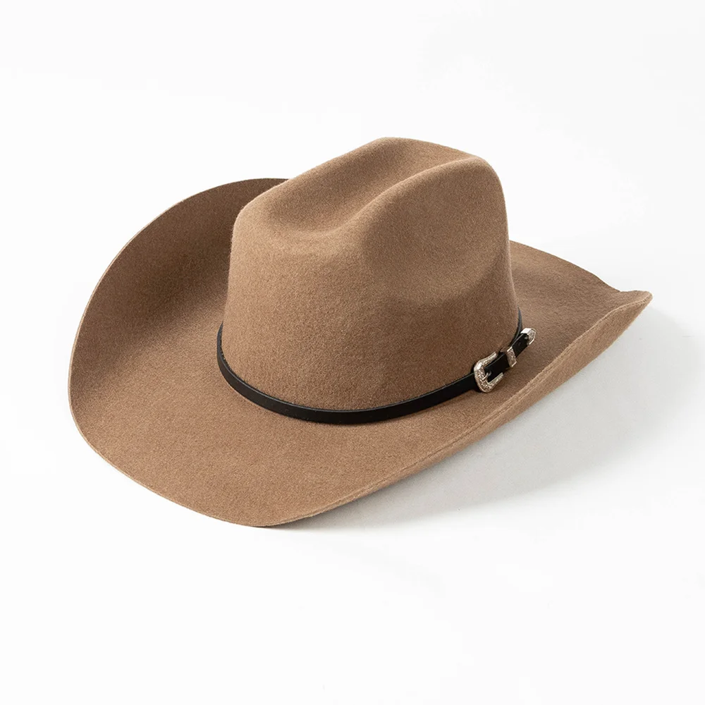 Autumn winter new fashion casual belt buckle wide brim wool felt cowboy hats outdoor warm top hat