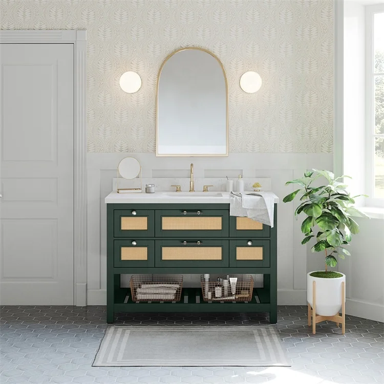 Custom luxury bathroom vanity soft close drawers with integrated ceramic sink for bathroom use