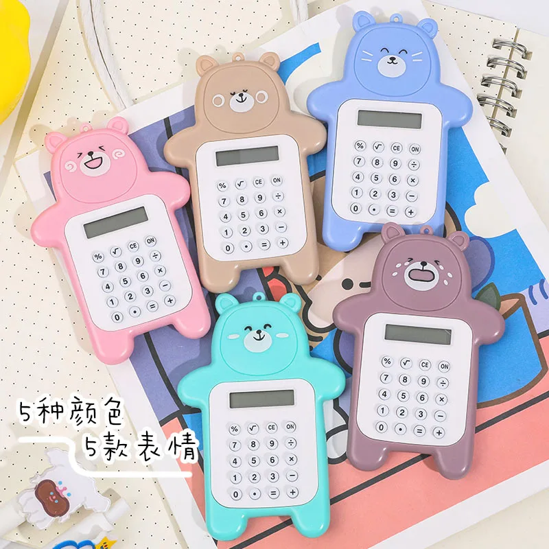 Mini Cartoon Bear Calculator 8 Digit Display Pocket Size Battery Powered Electronic Calculator Mathematics Cute School Supplies