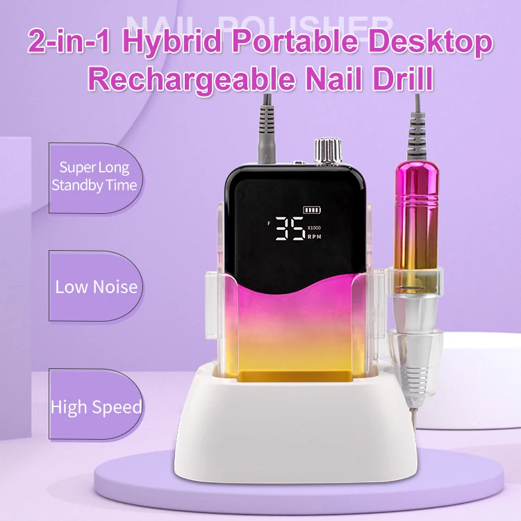 2025 Hot Sale Professional 35000rpm E-File Nail drill Sander Machine manicure 45W Cordless Portable Desktop Rechargeable dock