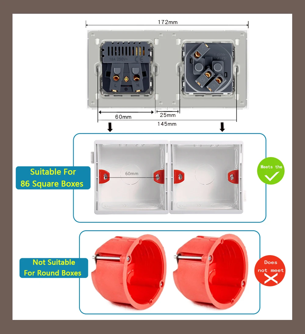 German black crystal tempered glass double triple 16A wall socket, three four five connected electrical socket, USB eu socket