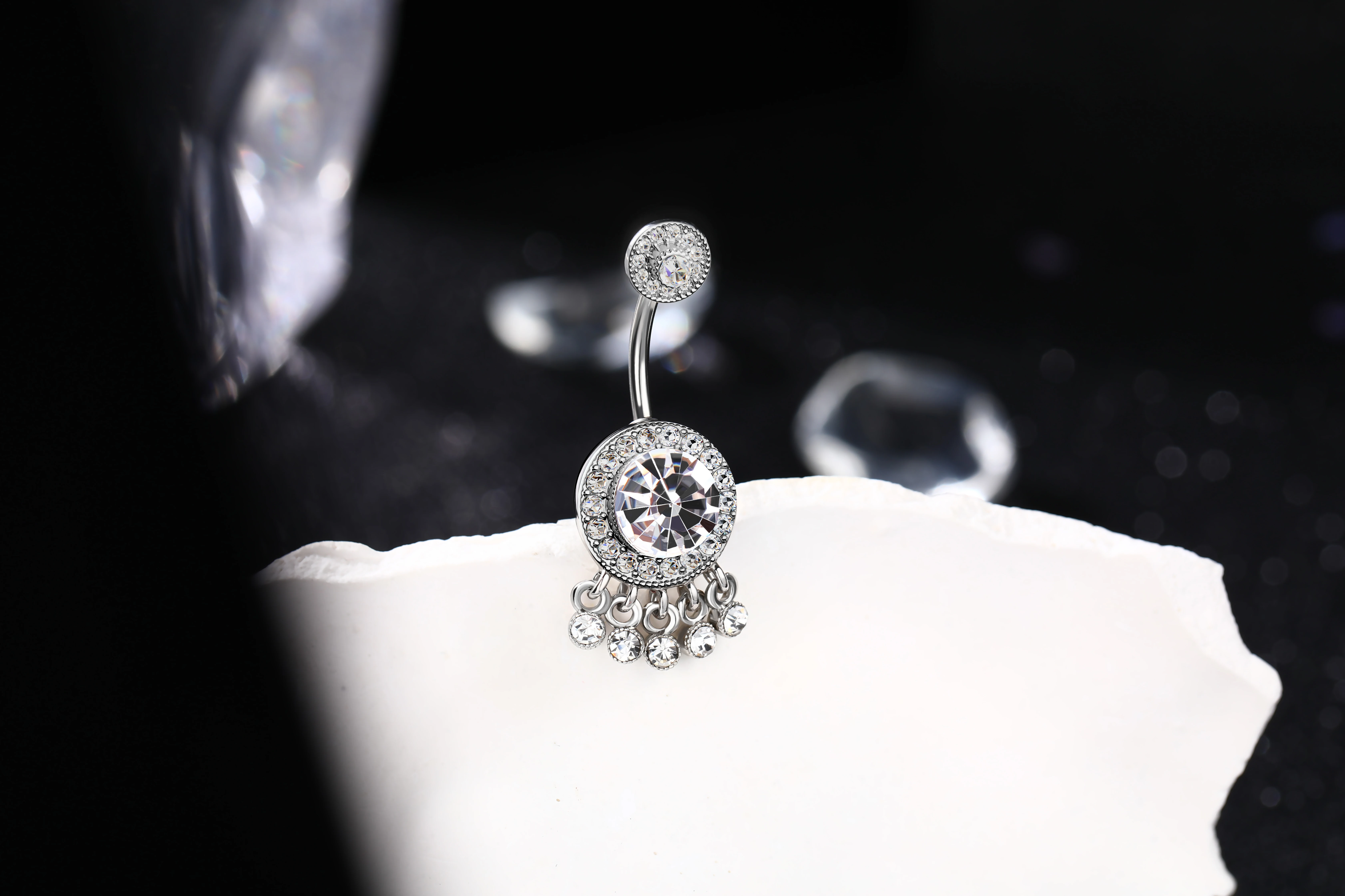 Toposh 316l Surgical Stainless Steel Trending Sex Crystal Navel Banana Stylish Belly Button Ring Piercing