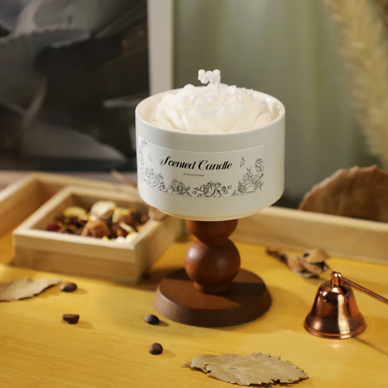 Wholesale unique design soy wax infused custom flower wax shape candle for gift