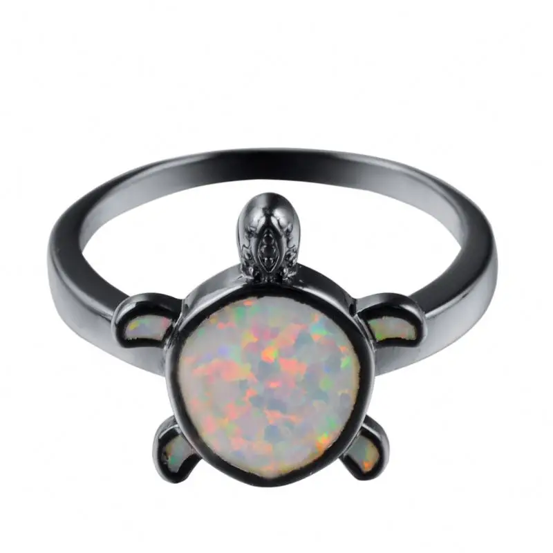 Fashion High Quality Tortoise Turtle Black Gold Opal Copper Ring For Women Men