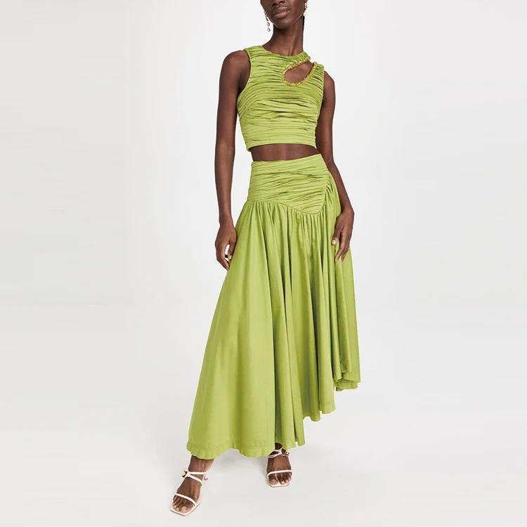 Fashion style ladies asymmetric midi skirt custom fabric solid color women skirts