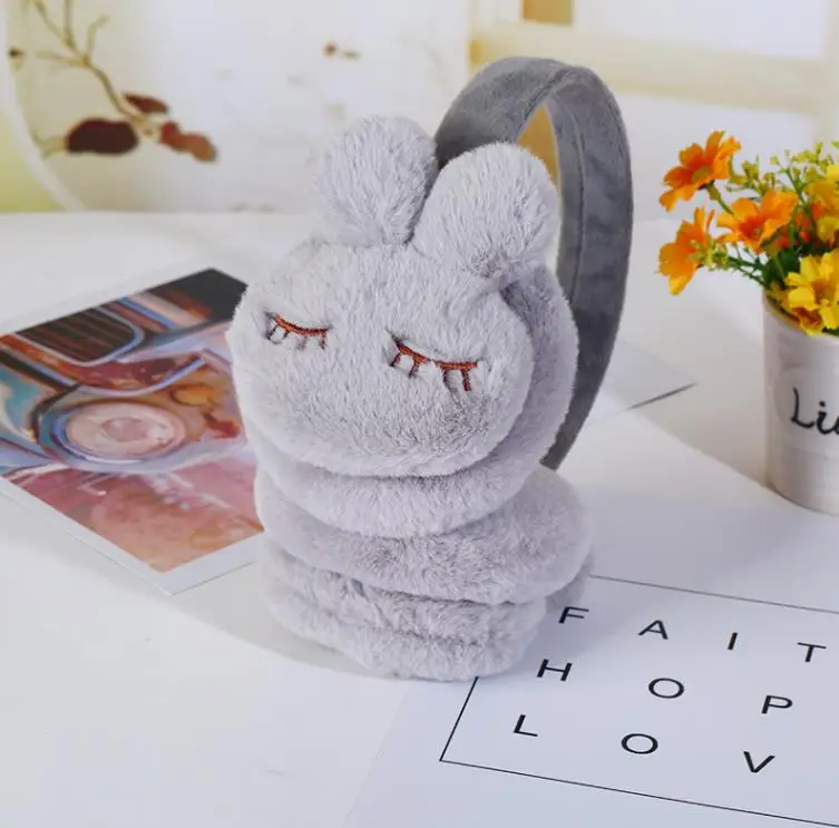 thickened plush cartoon rabbit baby ear muffs cute solid color winter warm children hearing protection earmuffs for kids