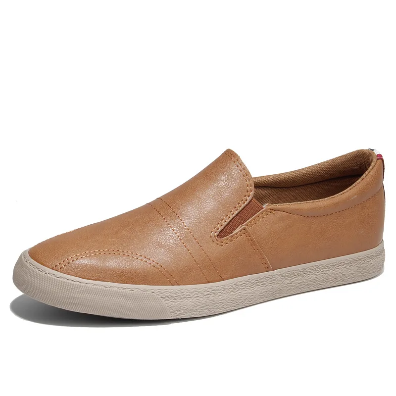 Wholesale Fashion Top Quality Flat Casual Slip-on Walking Leisure Lazy Light Brown Leather Men Loafers Shoes