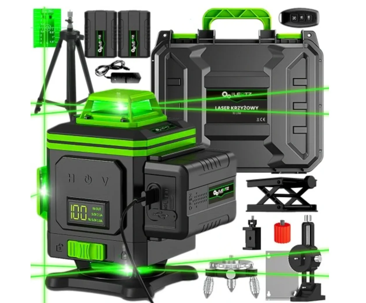 Green 360 Self Leveling Rotary Laser Level 4D 16 Lines Horizontal&Vertical Cross Line Laser Surveying Measuring Tools