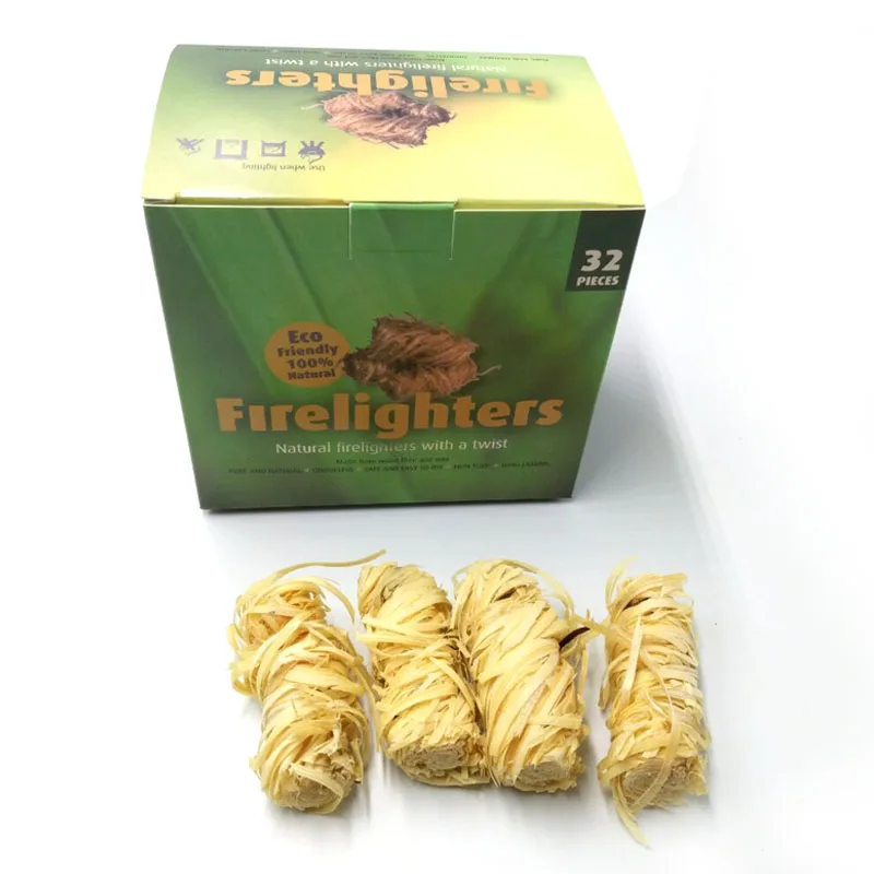32 pcs waxed wood wool fuel/firelighter for grill and fireplace