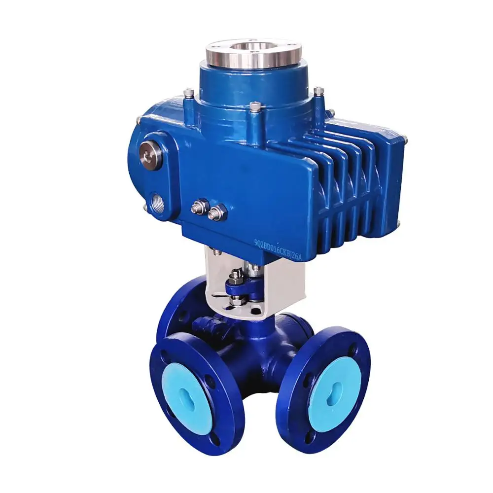 Standard Electric Actuator Three Way Ball Valve Flange , Electric Butterfly Control Valve 0~90 ° Rotation Control Valve Water