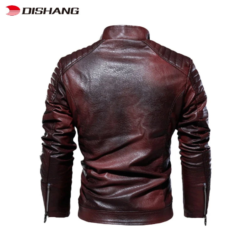 Custom Logo High Quality PU Leather Jacket Causal Belted Faux Leather Motorcycle Jacket Zipper Biker Coat Jacket For Man