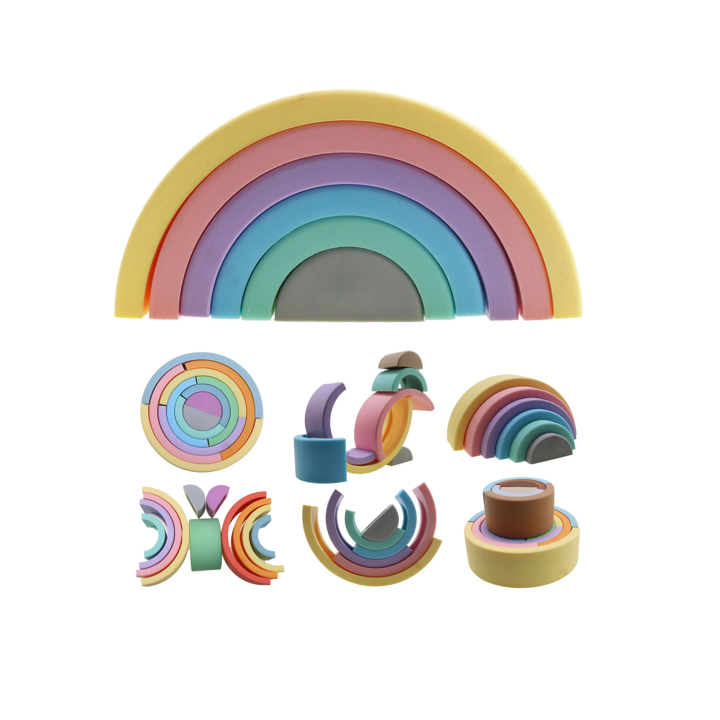 Building Block Stacking Toy Rainbow Geography Silicone Stacker Toy Baby Silicon Teething Stacking Toys