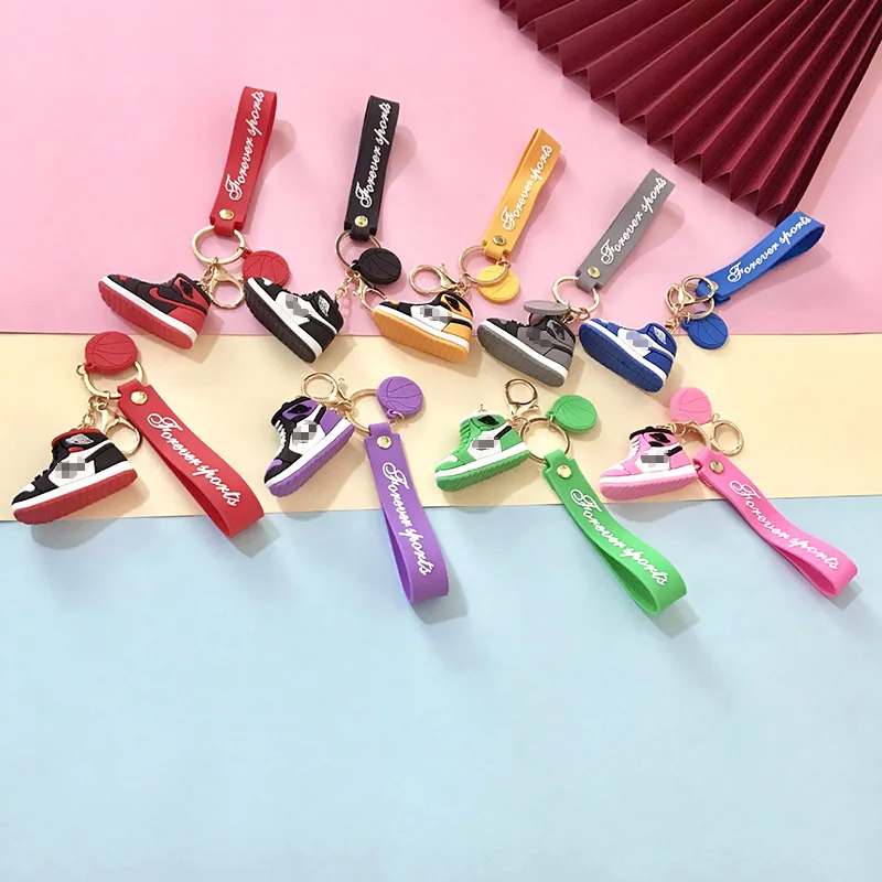 Promotional Gift fashion 3D Mini Sneakers key chain Wholesale Soft Rubber PVC Basketball 3d sneaker keychains