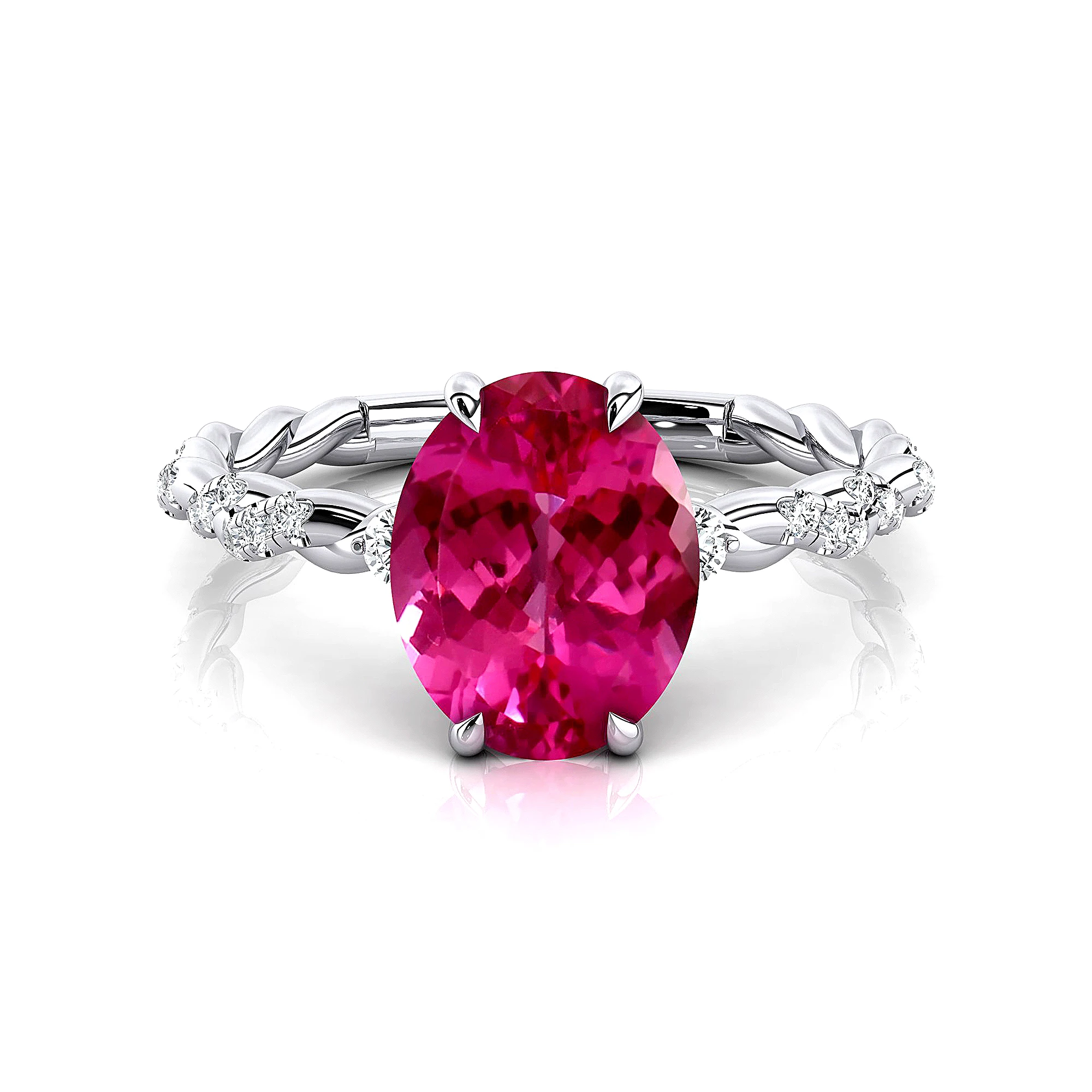 Natural Pink Sapphire Gemstone & Real Diamonds Halo Style Cluster Rings in 18k Solid Gold Premium Bridal Rings at Factory Prices