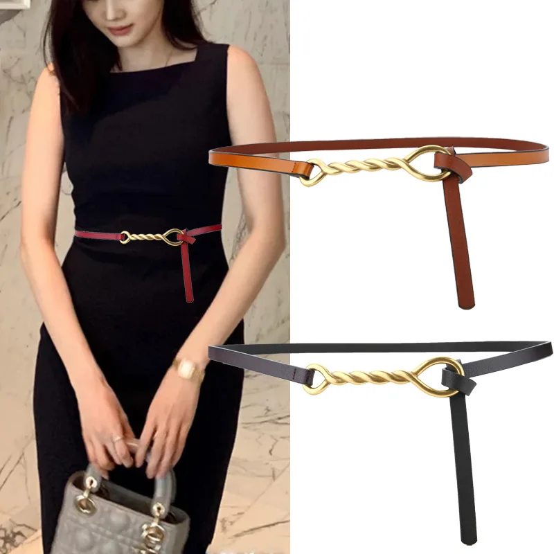 Knot Decorative Suit Thin Belt Summer Cowhide Ladies With Skirt Fashion Versatile Waist Seal Leather Small Belt
