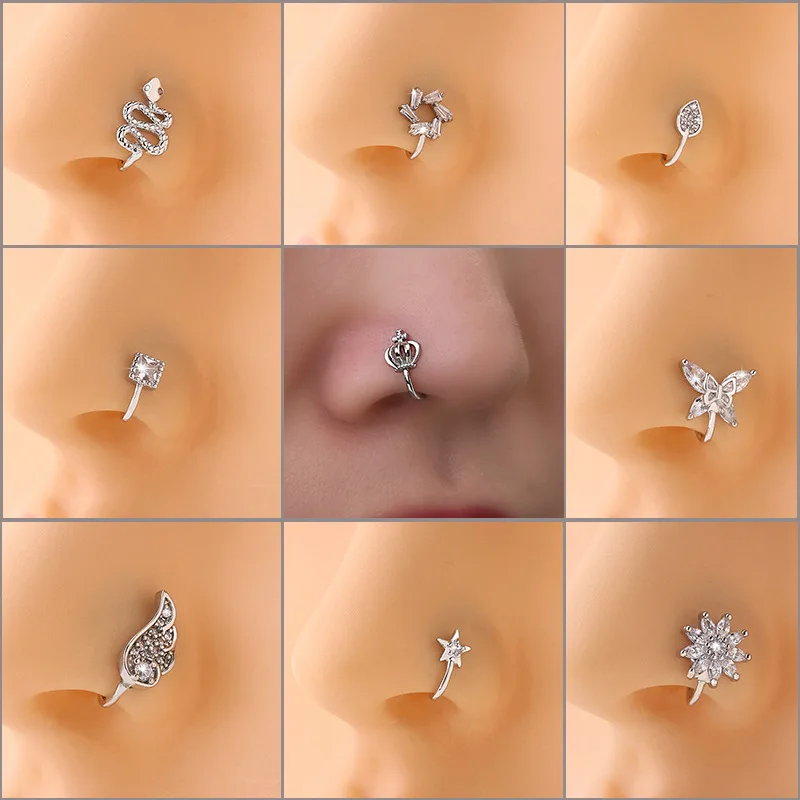 Zircon U-shaped nasal clip non perforated painless puncture nose ring women fashion jewelry nose rings