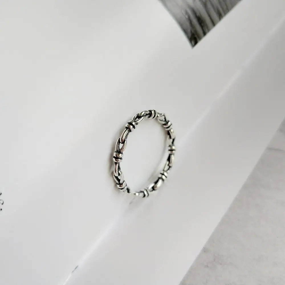 Custom Made Personality Korean Minimalist Vintage Joker Handmade Black 925 Sterling Silver Cheap Simple Punk Rings For Couples