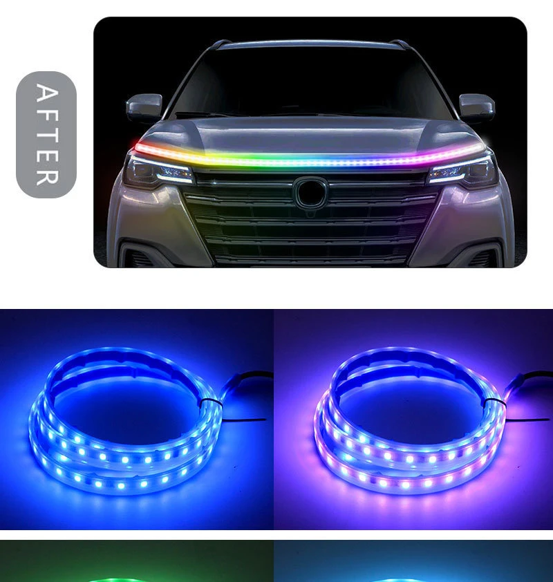 RGB Led strip Car Hood Light Through-type Auto Strobe Modified Front Headlight Upgrade 1.2/1.5/1.8m Decorative  Welcome Light