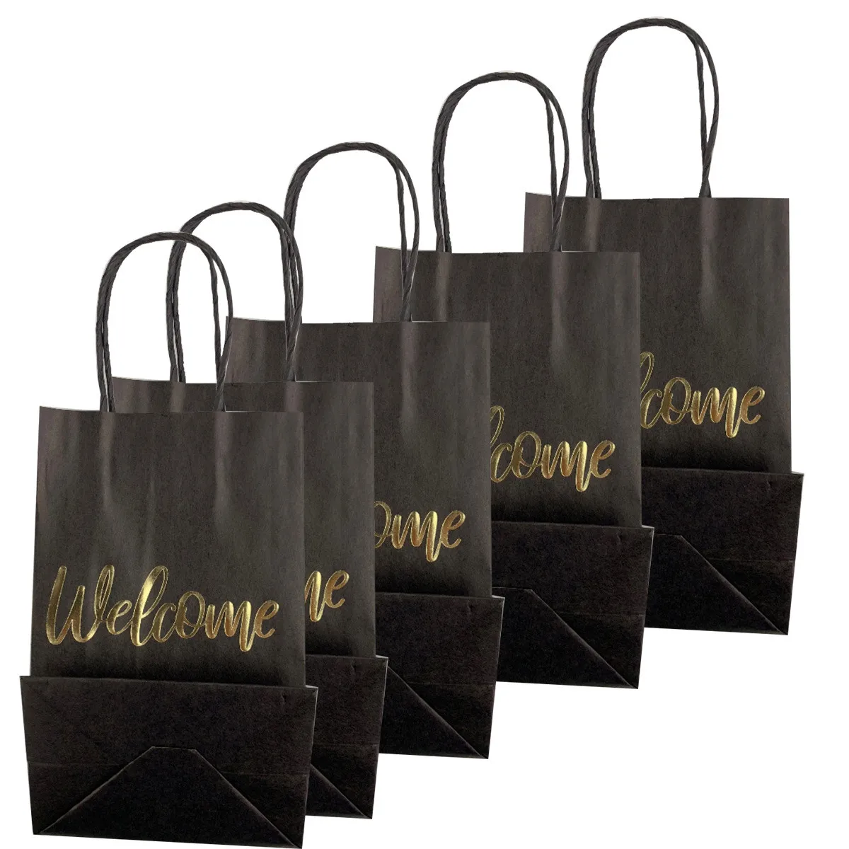Accept Custom Shopping Bag Put My Logo on Products Paper Bags for Product with Embossed Bronzing Black Kraft Paper PR 1000pcs
