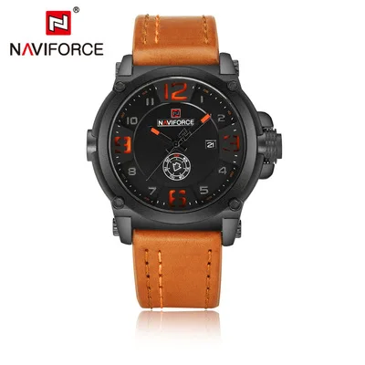 Naviforce Watch 9099 High Quality Leather Waterproof Watches Men Wrist Casual Business Quartz Wristwatches Relogio Masculino