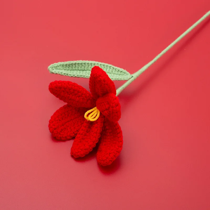 Home Decoration Hand Made Knitted Flowers Handmade Artificial Crochet Tulip Flowers For Bouquet