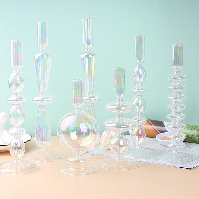 Cheap factory price transparent candlestick 9cm diameter glass candlestick for home decoration