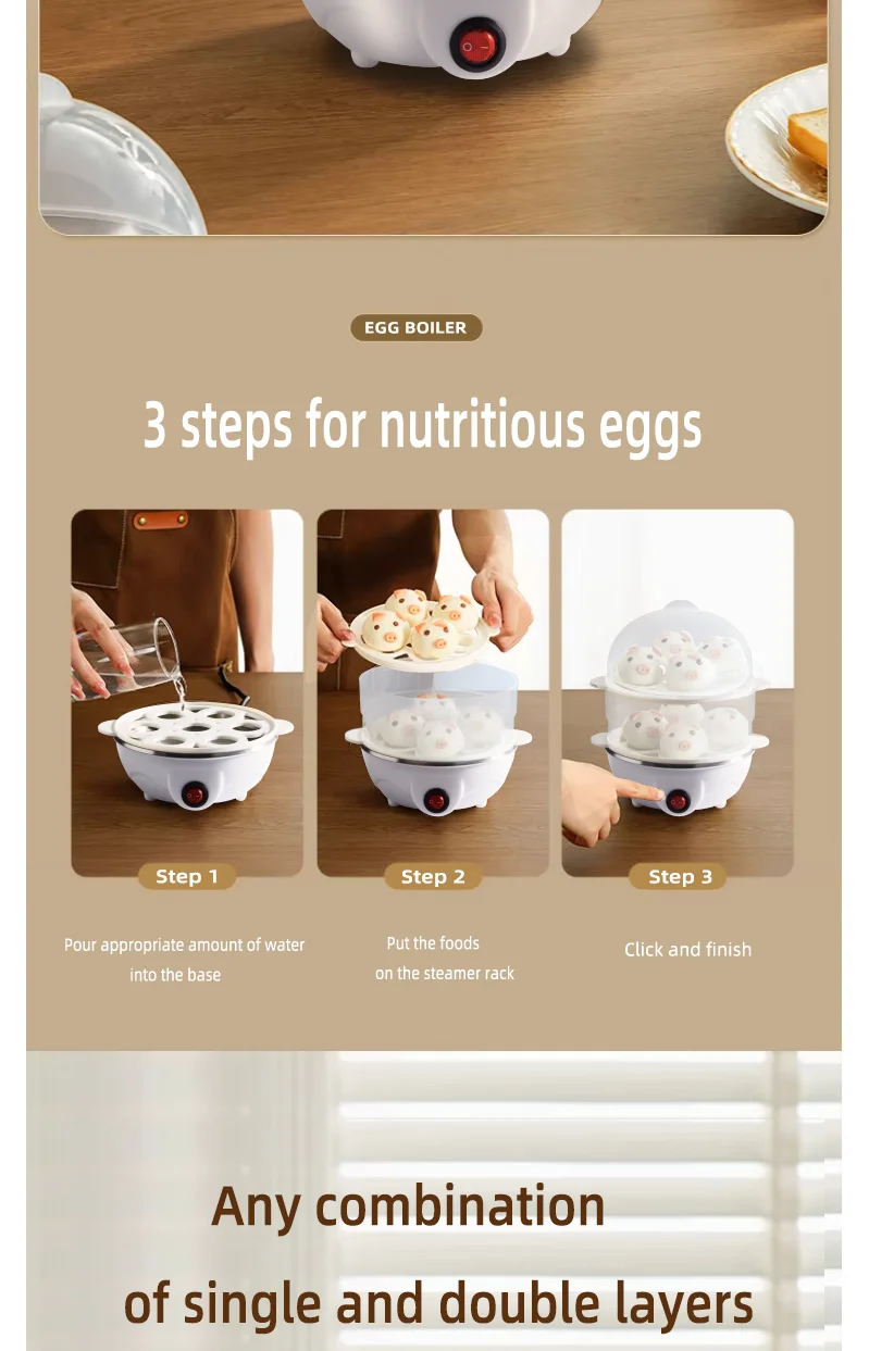 ZY-31 2024 New Kitchen Penguin Quick Egg Poacher Automatic Double Electric Egg Stand Cooker Plastic Housing for Household Use