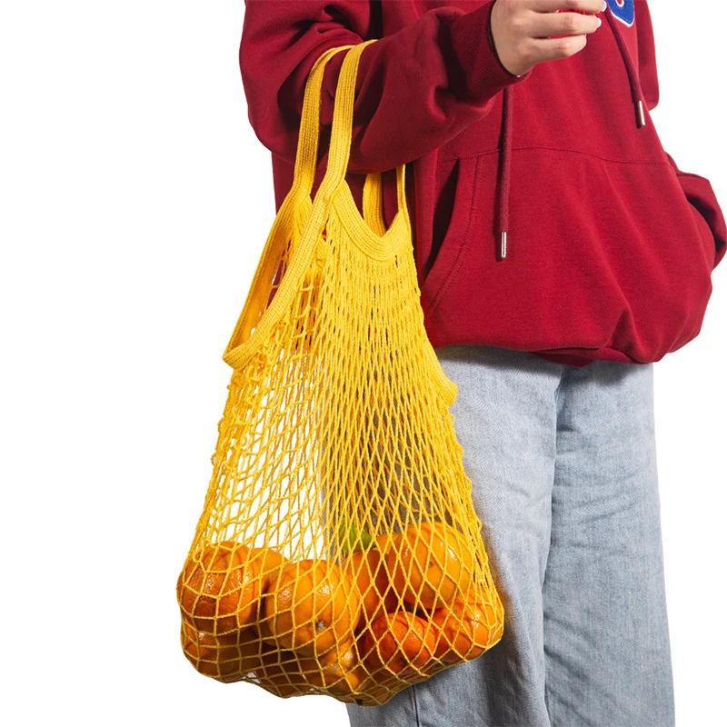 Reusable Cotton Mesh Bags Vegetable Fruit Packaging Market Large Capacity Net Canvas Grocery Tote Bag For Shopping