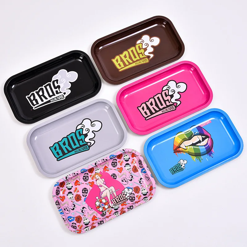 Portable Small Plain Metal Rolling Trays With Custom logo printing Tinplate Cigarette Serving Tray For Smoking