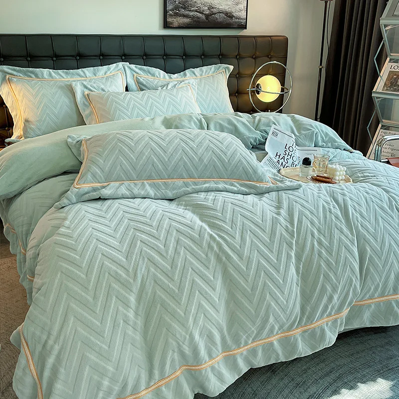 Woven corduroy coral fleece flannel bedding 100% cotton solid color plain velvet bed sheet