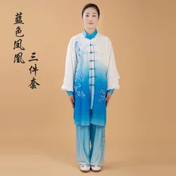The new spring and autumn style gradient color dragon and phoenix embroidery three-piece martial arts suits and Tai Chi suits