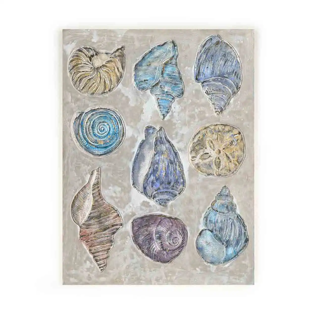 Artree Coastal Series Grey Shell Canvas Painting Oil 90*120Cm Sea Shells Handmade Oil Painting