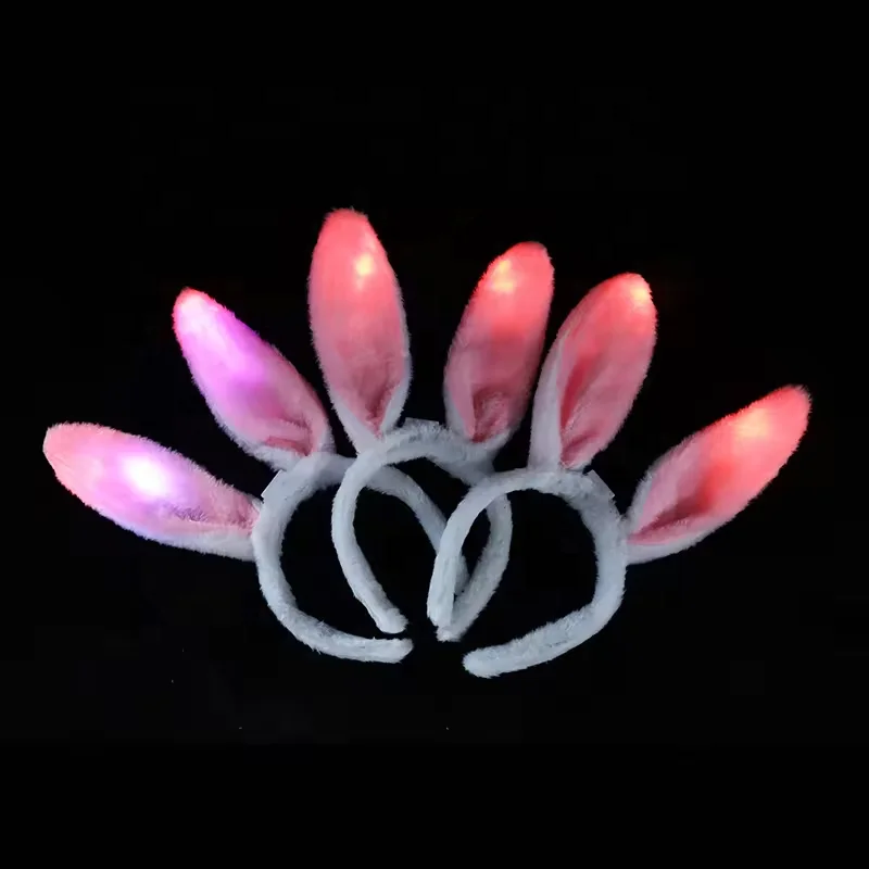 Promotional Party Accessories Plush Luminous Flashing Sweet Girls Easter Rabbit Bunny Ear LED Headband